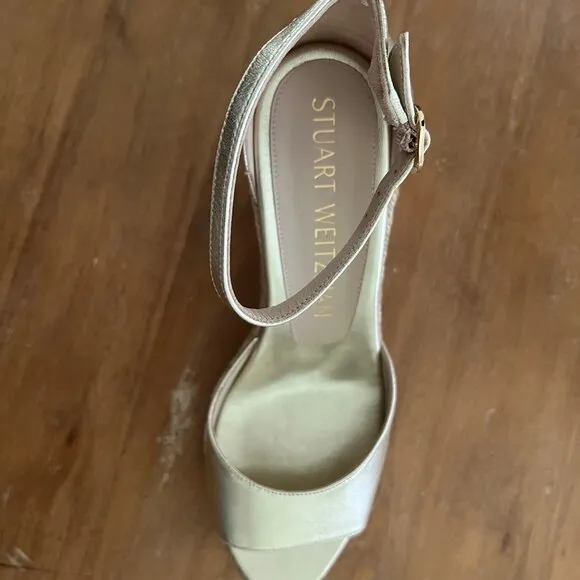 Stuart Weitzman Women's Metallic Leather Espadrille Wedge Sandals