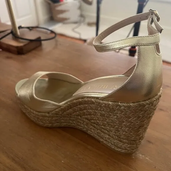 Stuart Weitzman Women's Metallic Leather Espadrille Wedge Sandals