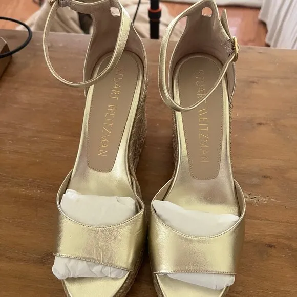 Stuart Weitzman Women's Metallic Leather Espadrille Wedge Sandals