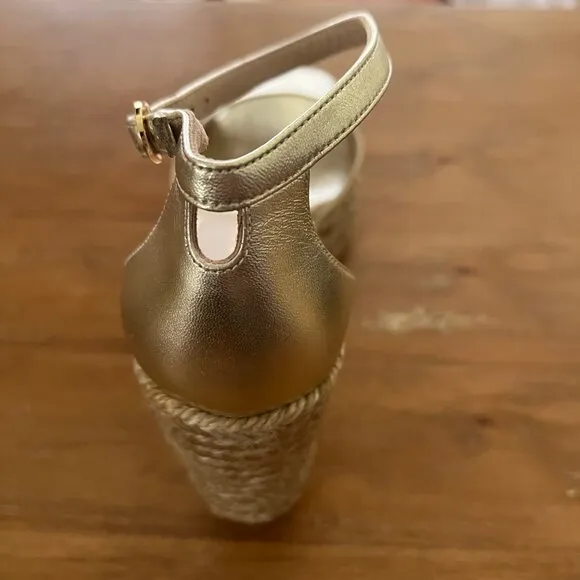 Stuart Weitzman Women's Metallic Leather Espadrille Wedge Sandals