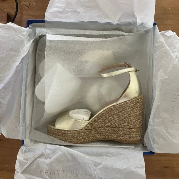 Stuart Weitzman Women's Metallic Leather Espadrille Wedge Sandals