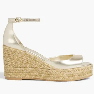 Stuart Weitzman Women's Metallic Leather Espadrille Wedge Sandals