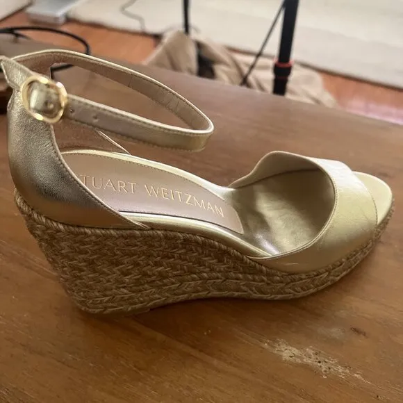 Stuart Weitzman Women's Metallic Leather Espadrille Wedge Sandals