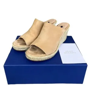 Stuart Weitzman Womens Size 8 Marabella Beige Suede Espadrille Wedge Mules