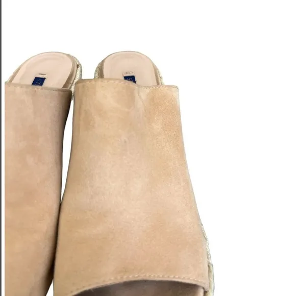 Stuart Weitzman Womens Size 8 Marabella Beige Suede Espadrille Wedge Mules