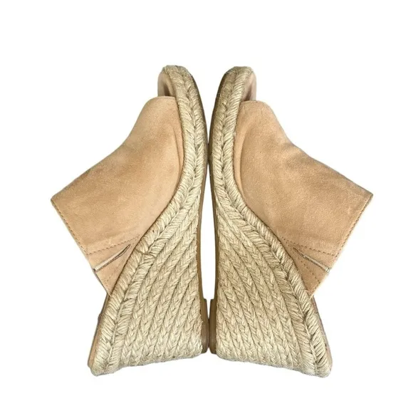 Stuart Weitzman Womens Size 8 Marabella Beige Suede Espadrille Wedge Mules