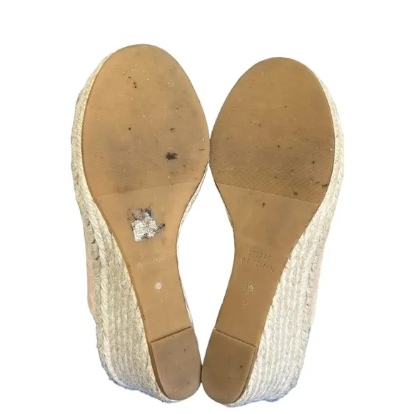 Stuart Weitzman Womens Size 8 Marabella Beige Suede Espadrille Wedge Mules
