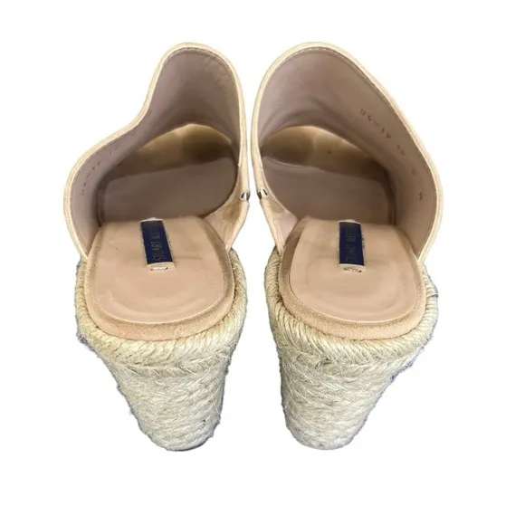 Stuart Weitzman Womens Size 8 Marabella Beige Suede Espadrille Wedge Mules