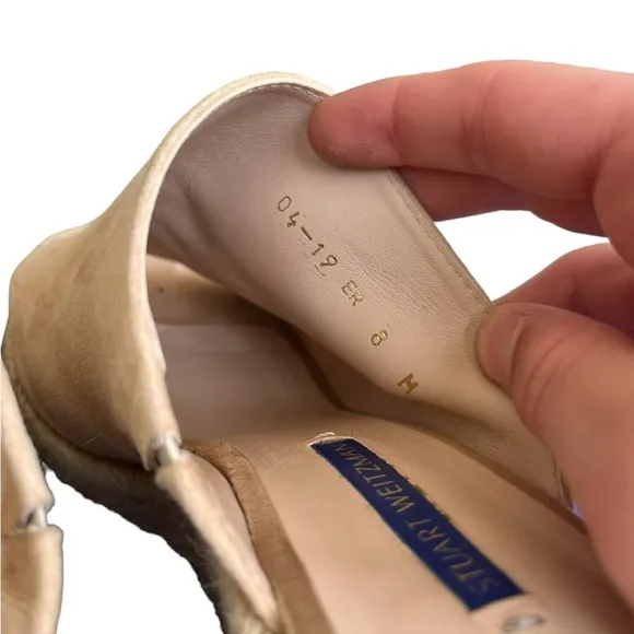Stuart Weitzman Womens Size 8 Marabella Beige Suede Espadrille Wedge Mules