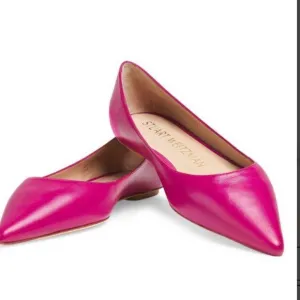 Stuart WeitzmanEmilia Pointed-Toe Leather Ballet Flats BEGONIA women sz 9 NEW
