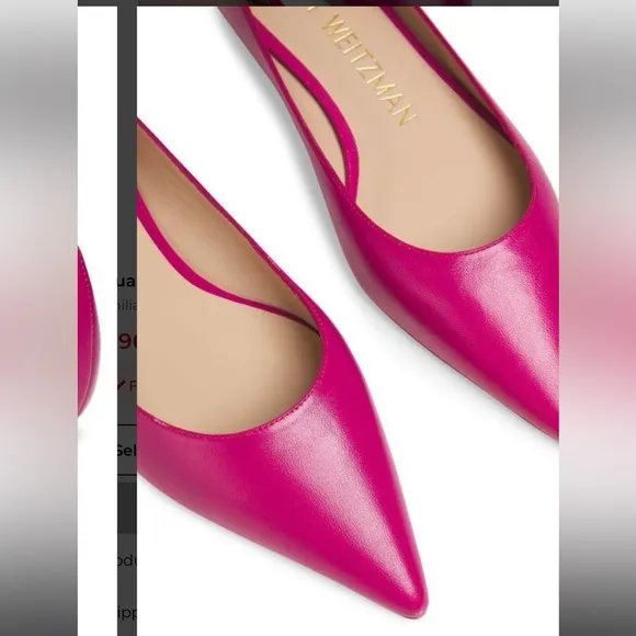 Stuart WeitzmanEmilia Pointed-Toe Leather Ballet Flats BEGONIA women sz 9 NEW