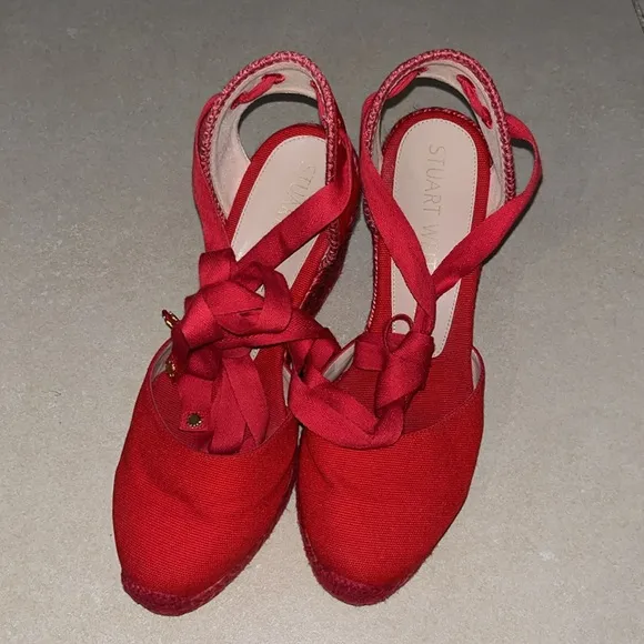 Stuart Weizmann Red MARGUERITA size 8,5 excellent condition, clean espadrilles