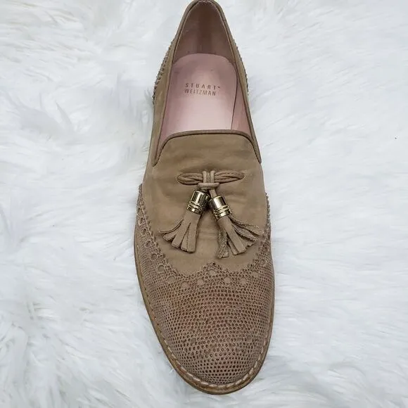 Stuart Weitzman Guything Wingtip Tassel Loafer Lizard Print Suede Leather 9.5