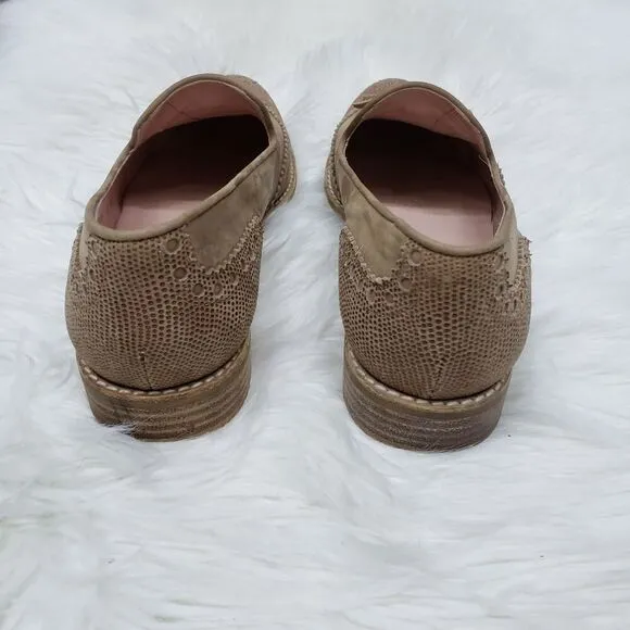 Stuart Weitzman Guything Wingtip Tassel Loafer Lizard Print Suede Leather 9.5