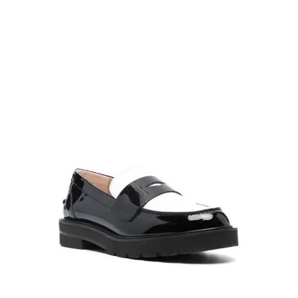 STUART WEITZMAN Palmer Black &amp; White Patent Leather Loafers