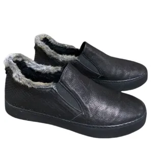 Stuart Weitzman Black Leather And Faux Fur Slip on Sneakers Size 7