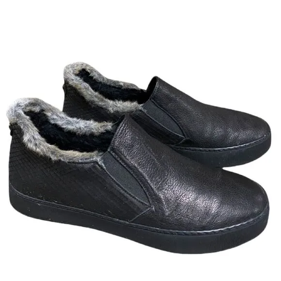 Stuart Weitzman Black Leather And Faux Fur Slip on Sneakers Size 7