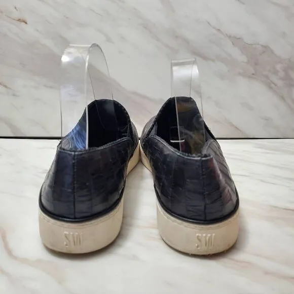 Stuart Weitzman Black White Leather Slip On Sneakers Size 9