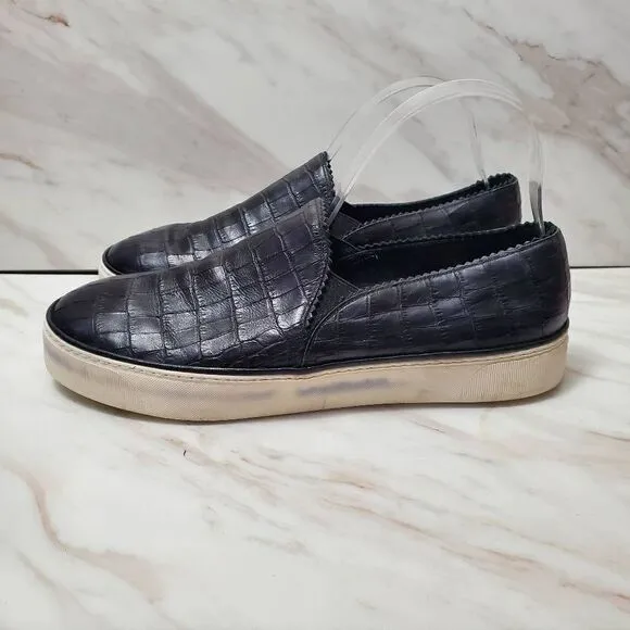 Stuart Weitzman Black White Leather Slip On Sneakers Size 9