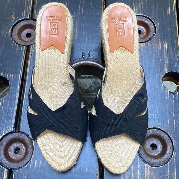 Stubbs &amp; Wootton Grace Rib Black Wedge Espadrilles
