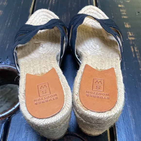 Stubbs &amp; Wootton Grace Rib Black Wedge Espadrilles