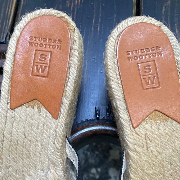 Stubbs &amp; Wootton Grace Rib Black Wedge Espadrilles