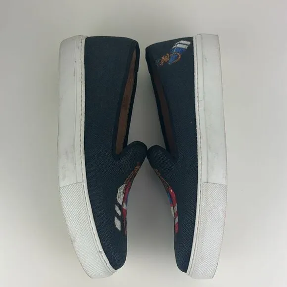 Stubbs and Wootton Men'sEmbroidered Nautical Linen Slip on Sneakers Size 9.5