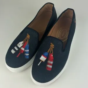 Stubbs and Wootton Men'sEmbroidered Nautical Linen Slip on Sneakers Size 9.5