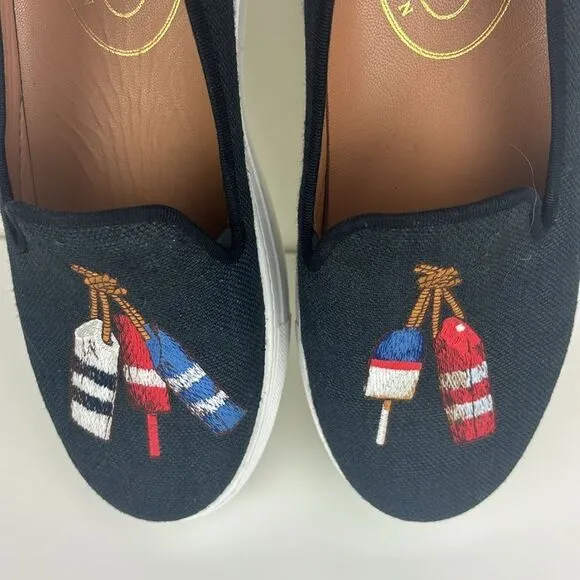 Stubbs and Wootton Men'sEmbroidered Nautical Linen Slip on Sneakers Size 9.5