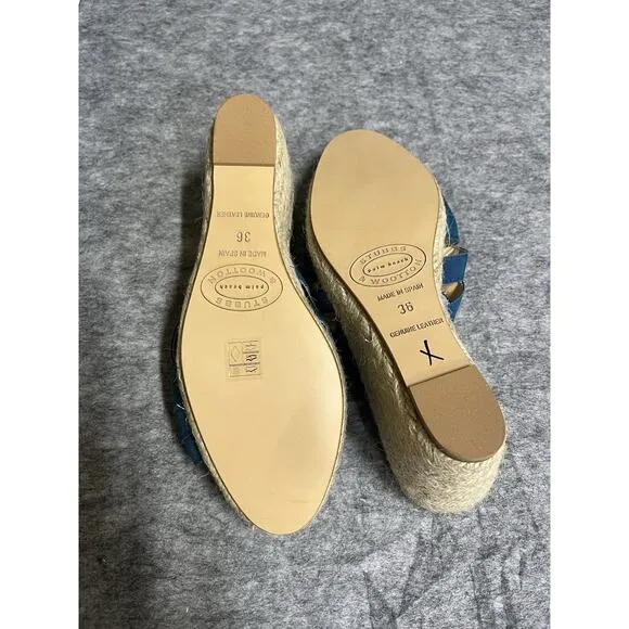 Stubbs Wooton Sandals Womens 6 Blue Teal Kelly Espadrilles Wedges Rib Open Toe
