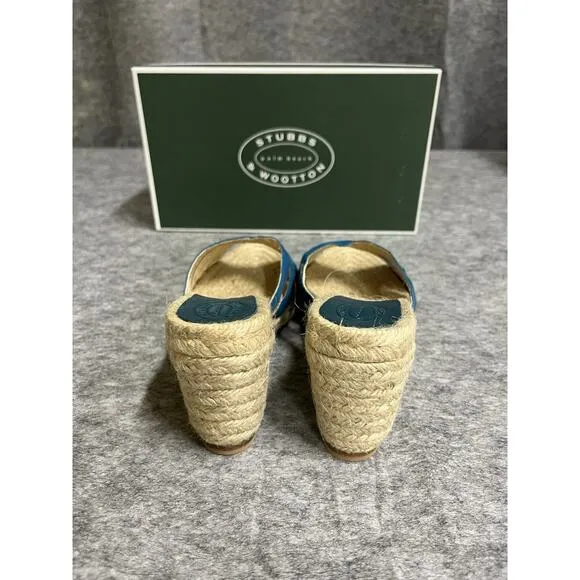 Stubbs Wooton Sandals Womens 6 Blue Teal Kelly Espadrilles Wedges Rib Open Toe
