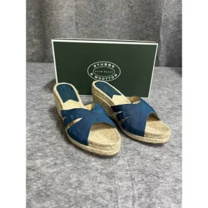 Stubbs Wooton Sandals Womens 6 Blue Teal Kelly Espadrilles Wedges Rib Open Toe