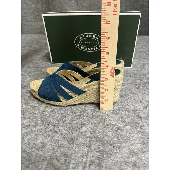 Stubbs Wooton Sandals Womens 6 Blue Teal Kelly Espadrilles Wedges Rib Open Toe