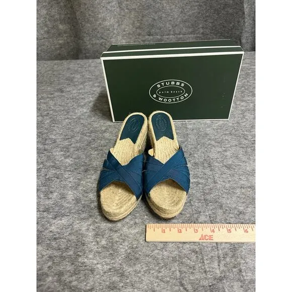 Stubbs Wooton Sandals Womens 6 Blue Teal Kelly Espadrilles Wedges Rib Open Toe