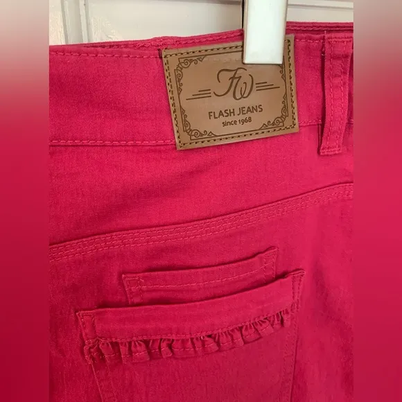 Swedish Brand Flash Jeans Fuchsia Pink Ruffle Stretch Cotton Skirt 44