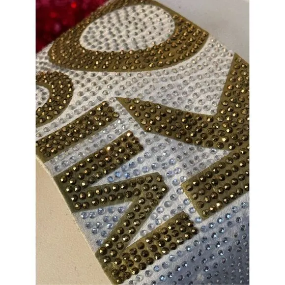 Sz10 nwot michael Kors Gilmore pool slide sandals w/logo bling gold white rhines