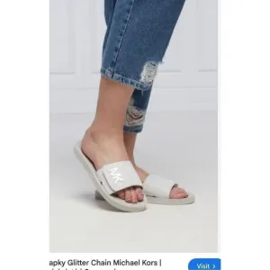 Sz10 nwot michael Kors gilmore pool slide sandals w/logo silver mesh chain
