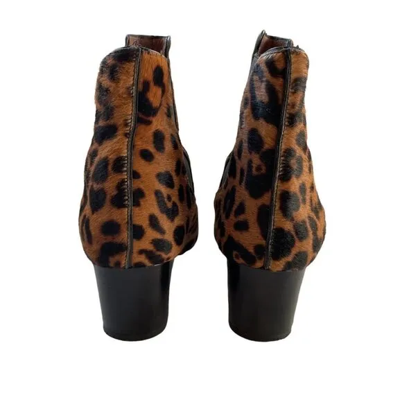 Tabitha Simmons Shadow Leopard Print Calf Hair Ankle Boots Brown Size 39.5