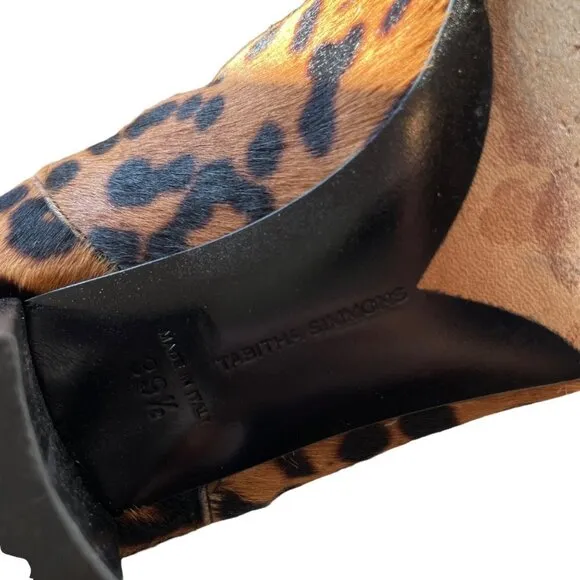 Tabitha Simmons Shadow Leopard Print Calf Hair Ankle Boots Brown Size 39.5