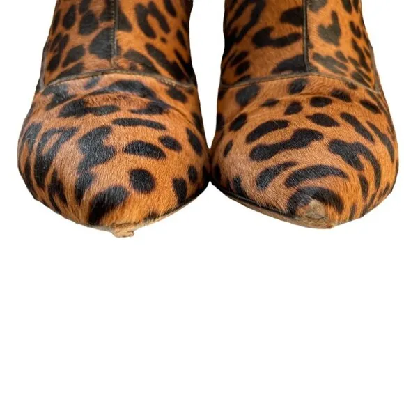 Tabitha Simmons Shadow Leopard Print Calf Hair Ankle Boots Brown Size 39.5
