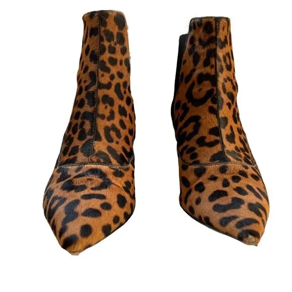 Tabitha Simmons Shadow Leopard Print Calf Hair Ankle Boots Brown Size 39.5