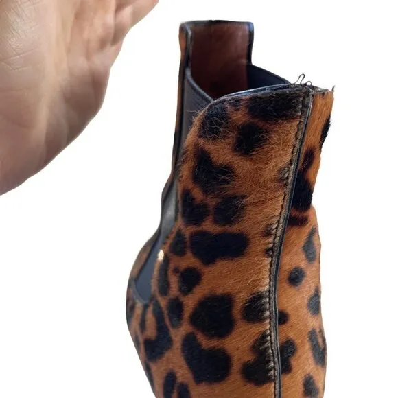 Tabitha Simmons Shadow Leopard Print Calf Hair Ankle Boots Brown Size 39.5