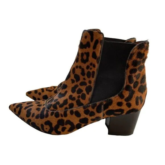 Tabitha Simmons Shadow Leopard Print Calf Hair Ankle Boots Brown Size 39.5