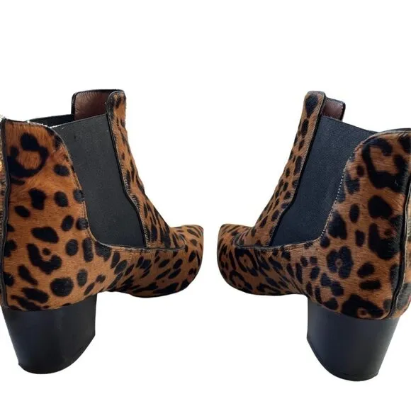 Tabitha Simmons Shadow Leopard Print Calf Hair Ankle Boots Brown Size 39.5