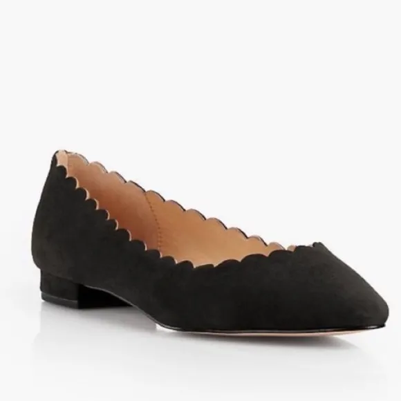 Talbots Edison Black Scalloped Leather Flats size 9