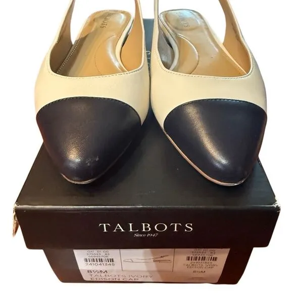 Talbots Ivory Edison Nappa Slingback Flats- size 8.5