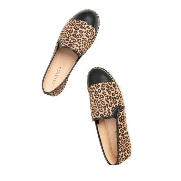 TALBOTS Izzy Flats Calf Hair Leather Espadrilles Leopard Print Cap toe size 8