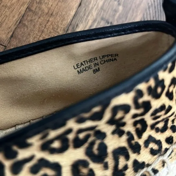 TALBOTS Izzy Flats Calf Hair Leather Espadrilles Leopard Print Cap toe size 8