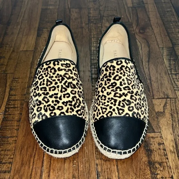 TALBOTS Izzy Flats Calf Hair Leather Espadrilles Leopard Print Cap toe size 8