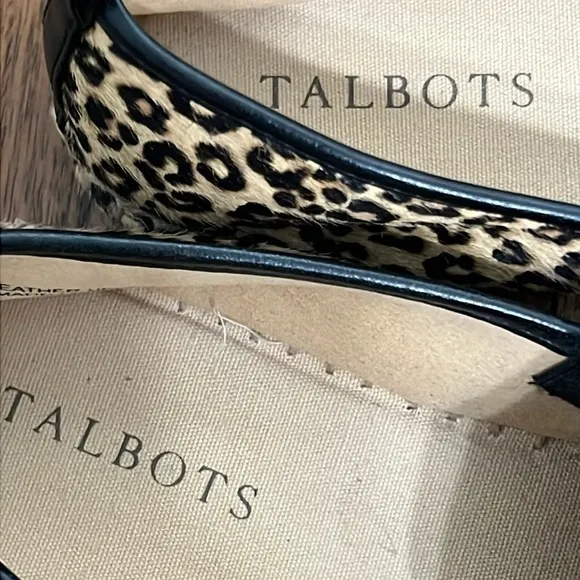 TALBOTS Izzy Flats Calf Hair Leather Espadrilles Leopard Print Cap toe size 8